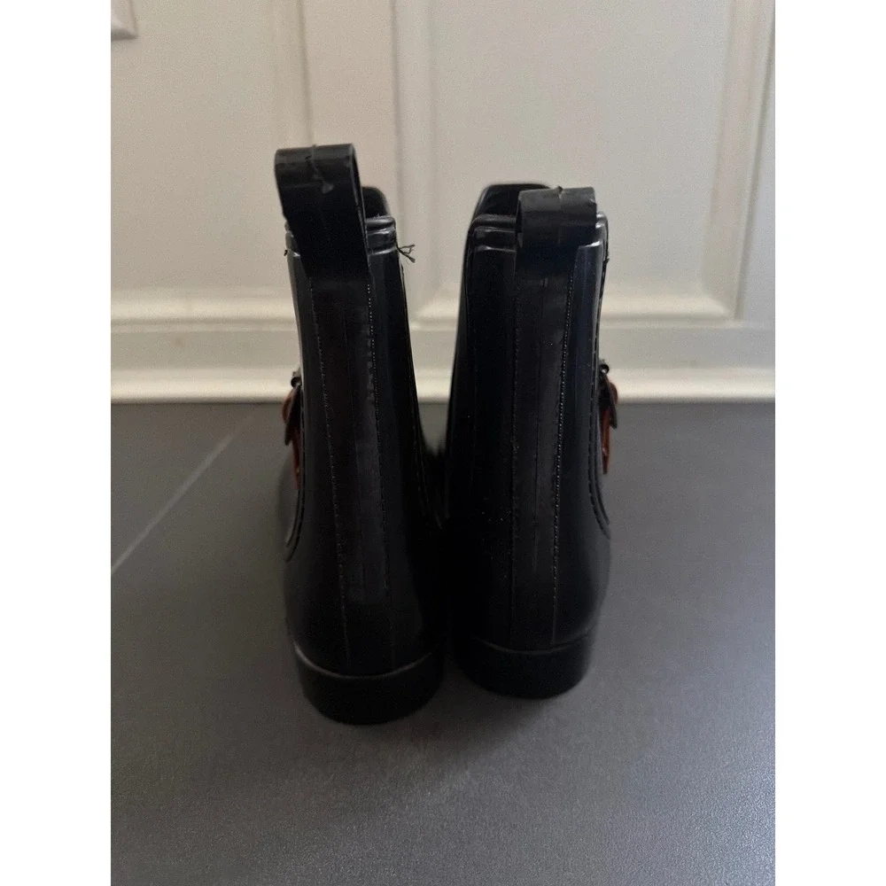 Henry Ferrera Womens Black Glossy Buckle Strap Ankle Rain Boots Size 8